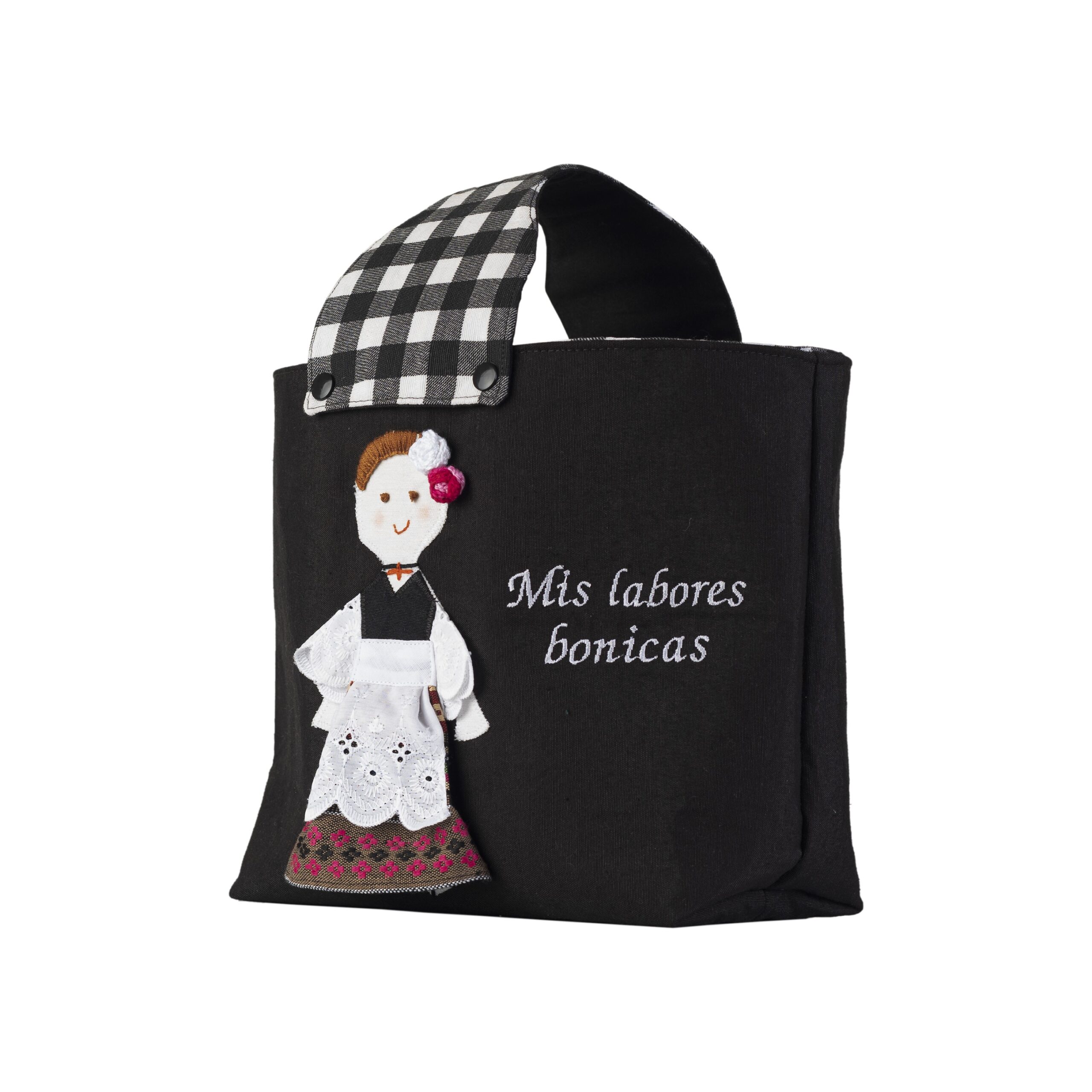 Bolsa para Labores, Modelo Ana (negro/Vichy) - Anuka Creaciones